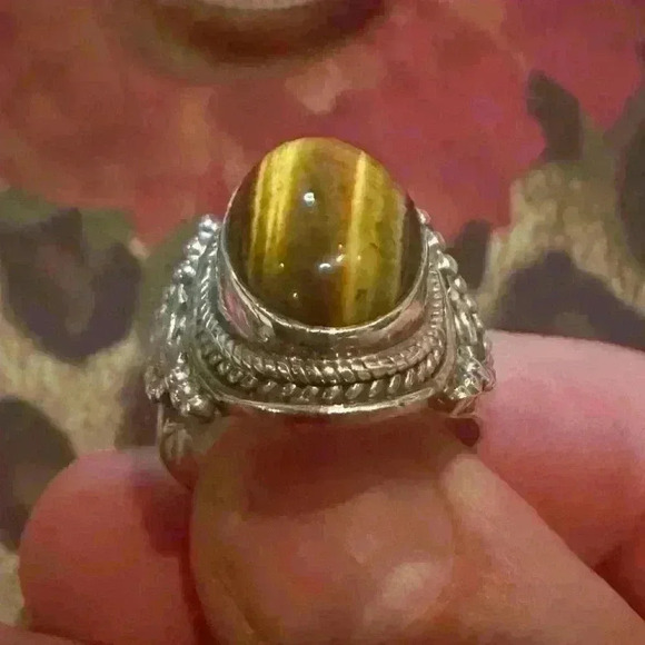 HandCrafted Sterling Silver 925 Stamped Genuine Tiger Eye Ring 7 - Picture 7 of 12